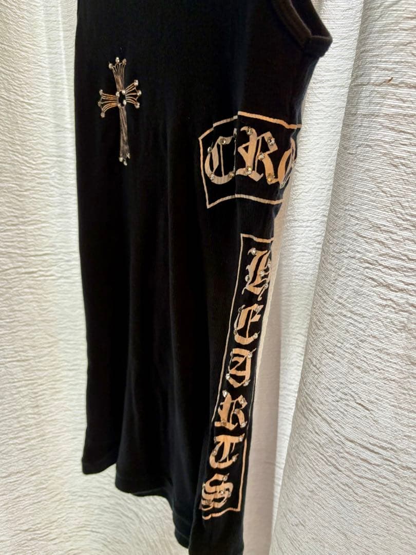 希少Chrome Hearts ロゴクロス リブタンクトップ　ブラックM