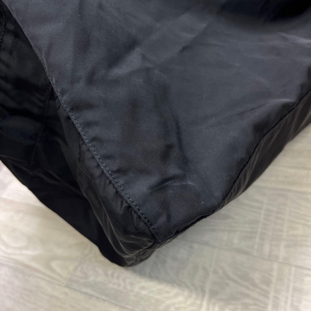 中古品　PRADA ロゴプレート ボストン ショルダー ナイロン バック 黒