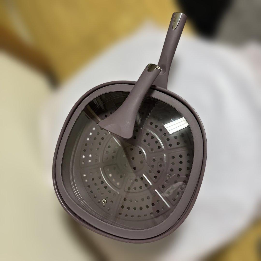 蒸し器付き中華鍋フライパン31cm紫色