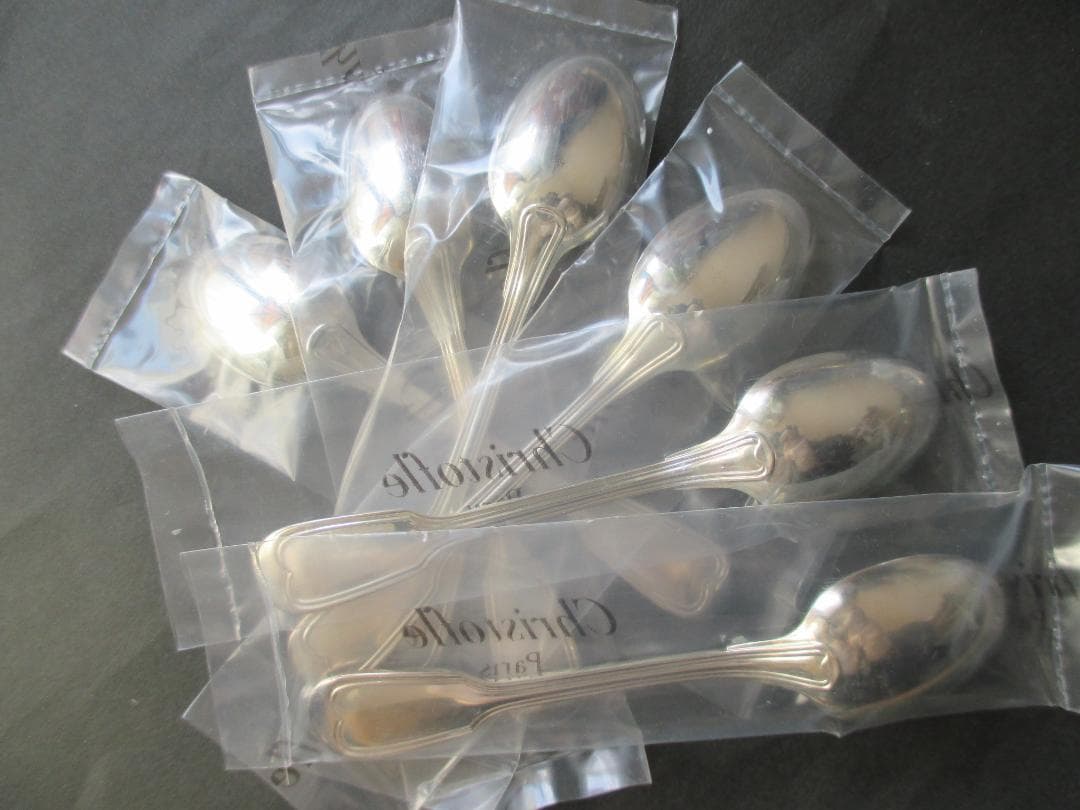 未使用品☆仏蘭西高級銀器クリストフルシルバー　デミタススプーン６本セット　シノン