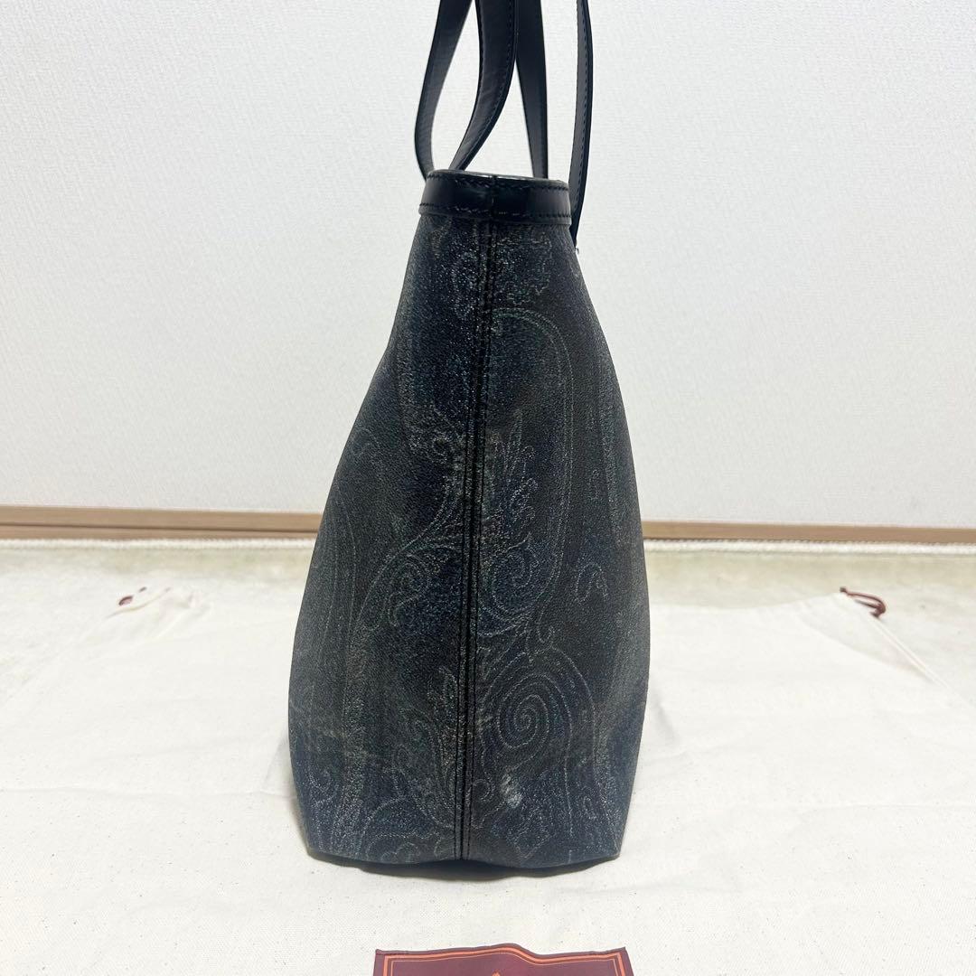 希少　エトロ　ETRO トートバッグ　ペイズリー柄　黒　PVCレザー　A4収納