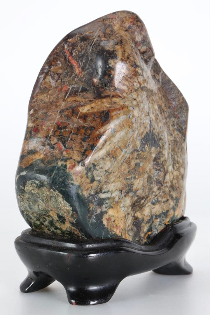 根尾谷 菊花石 サバ菊 八重一輪 紋石 共箱 台座付 872g 鑑賞石 水石