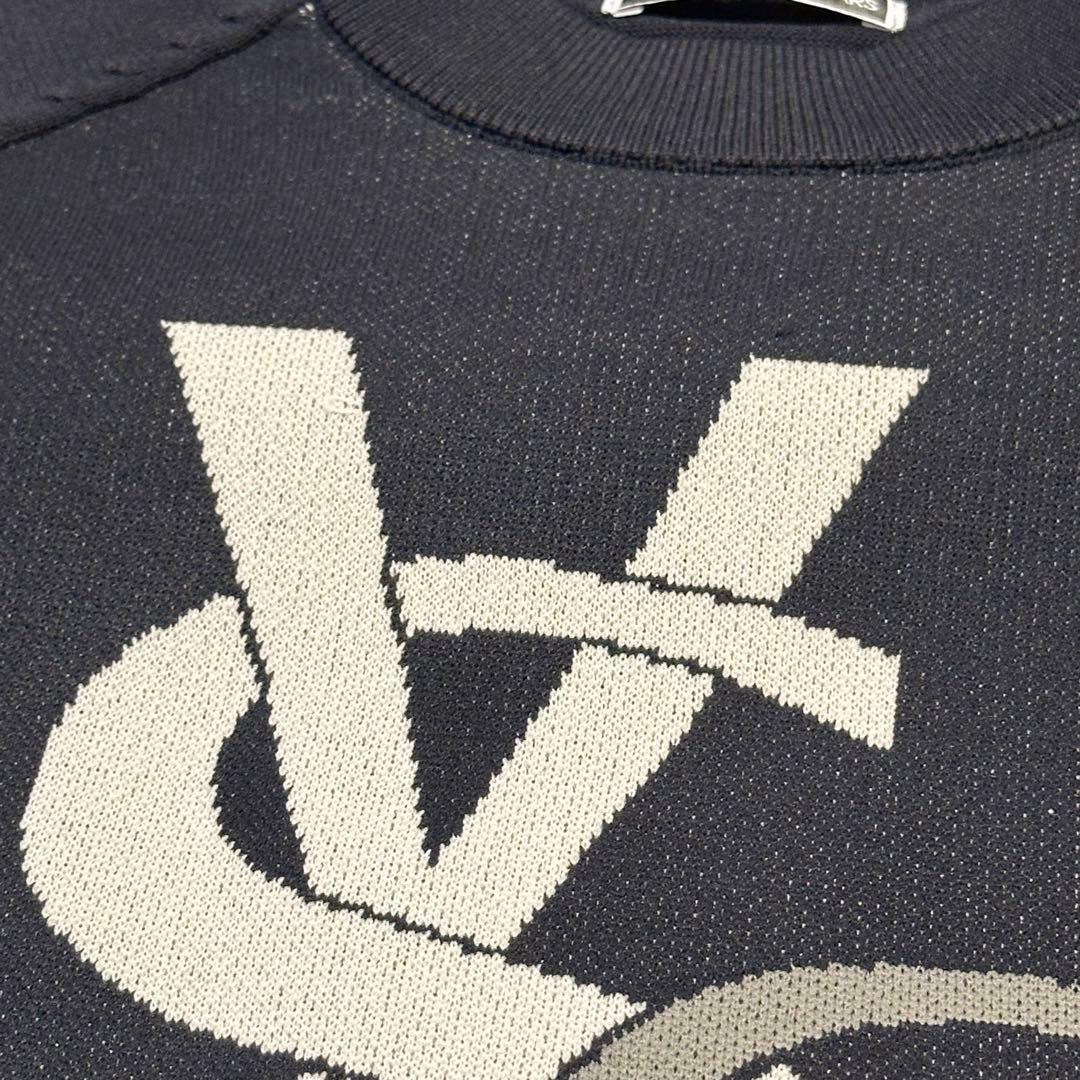 ロゴ　クルーネック　セーター　ニット　メンズ　XL ネイビー　新品タグ付き　秋冬