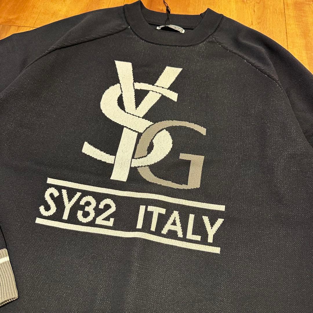 ロゴ　クルーネック　セーター　ニット　メンズ　XL ネイビー　新品タグ付き　秋冬