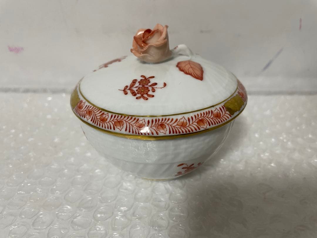 ヘレンド アポニーオレンジ シュガーポット バラ✨キャンディー入れ