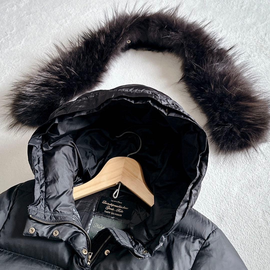 西川ダウン【美品‼︎】ナノユニバース ラクーンファー　ブラック サイズ38(M)