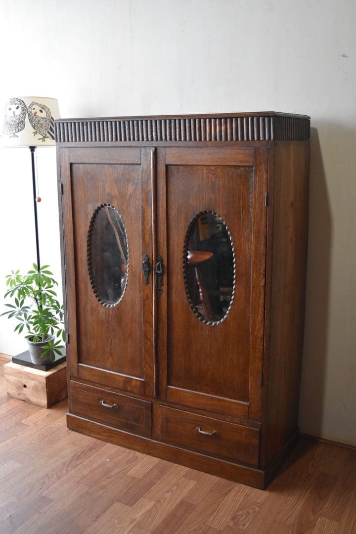 古家具 鏡付戸棚