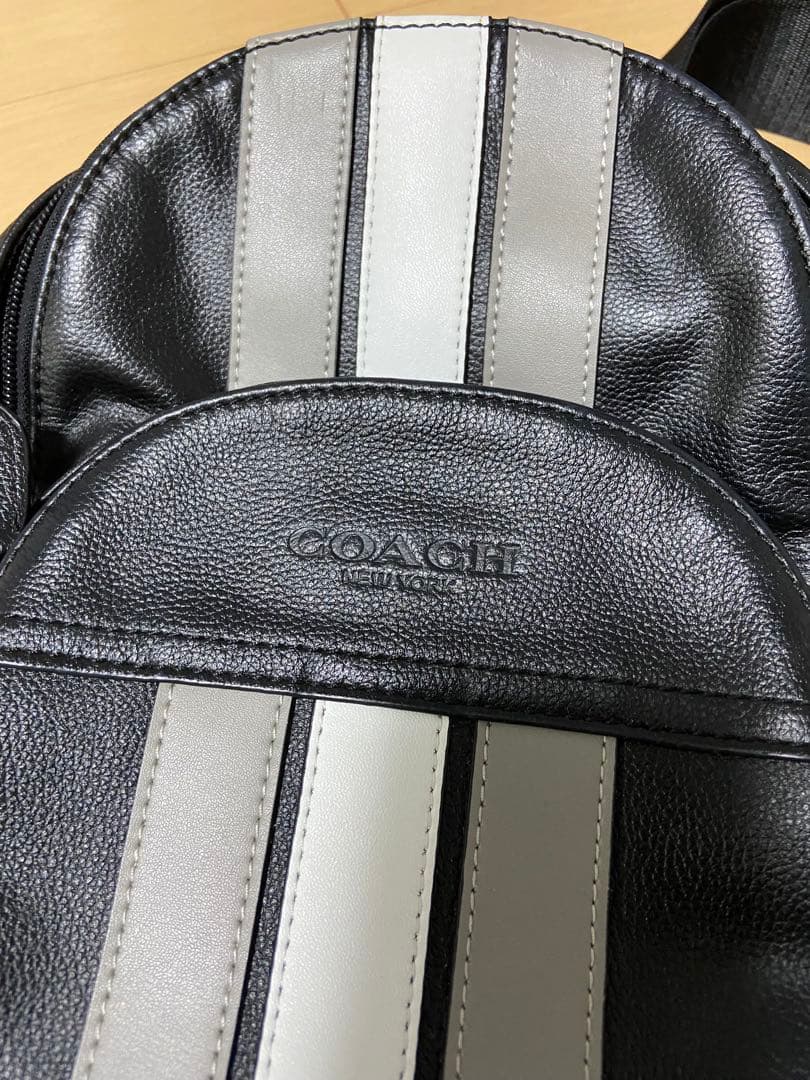 COACH ボディバッグ ストライプ 黒・グレー