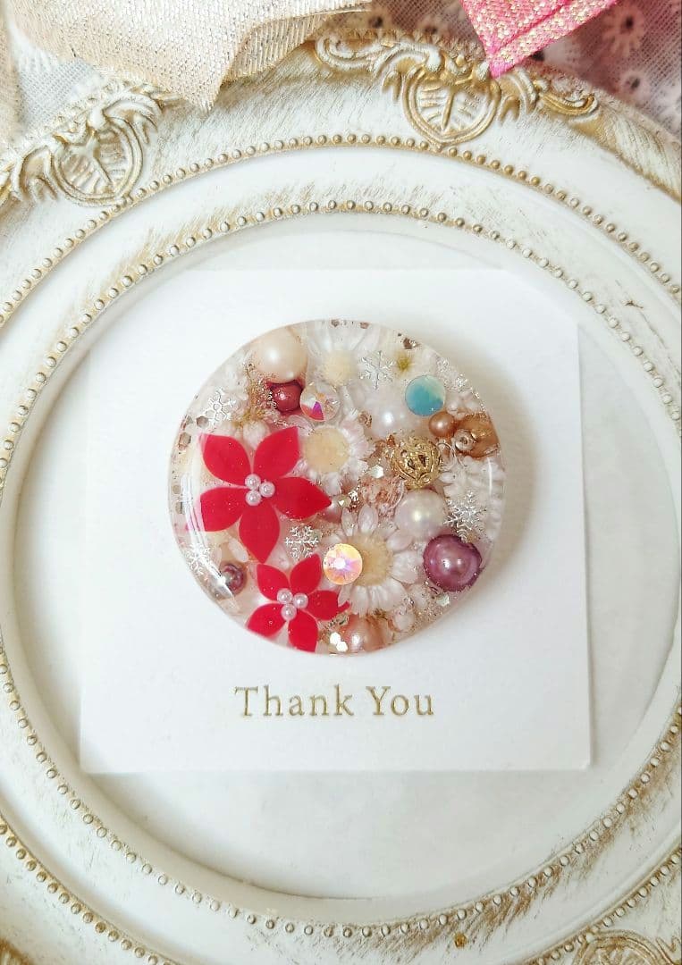 レジン　猫　ドライフラワー　ヘアゴム　ブローチ　ポニーフック　No.357