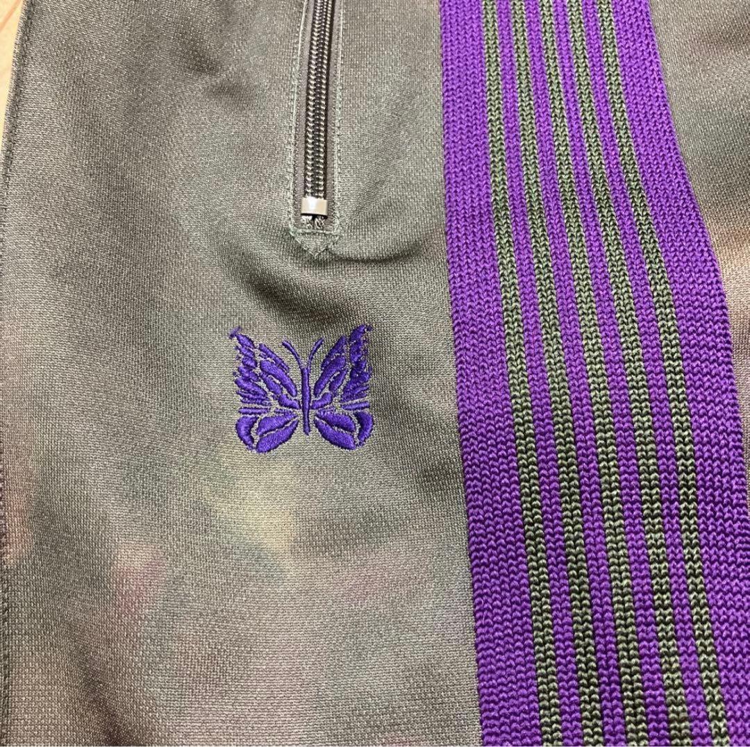 美品　needles トラックパンツ　ジップド　グリーン　迷彩　ブリーチ加工