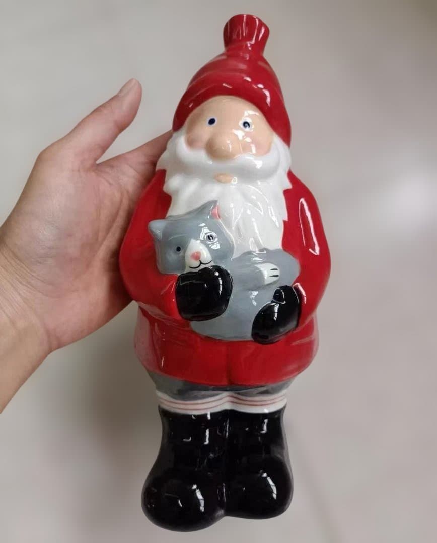 サンタクロース 陶器人形 猫付き