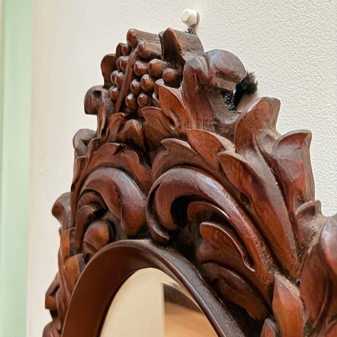 「手彫り 木製フレーム アンティークウォールミラー 北欧NORDIKスタイル」