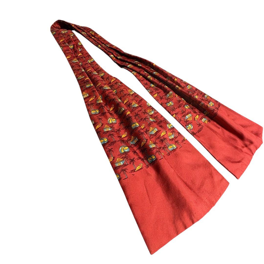 HERMES アスコットタイ マルジェラ期 レッド ヤシの実 貝殻 リゾート