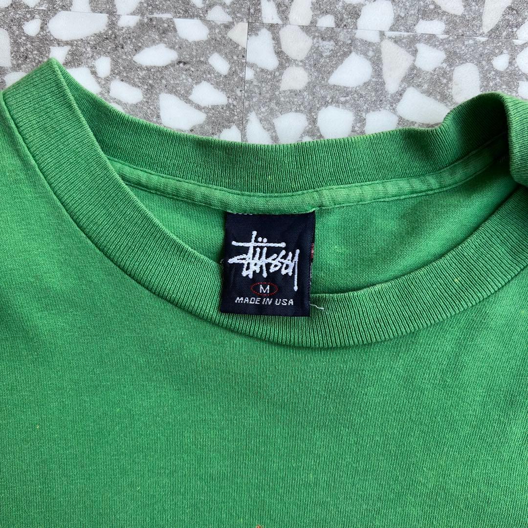 【90年代アメリカ製、ペイントデザイン】stussyストリートTシャツ古着緑M