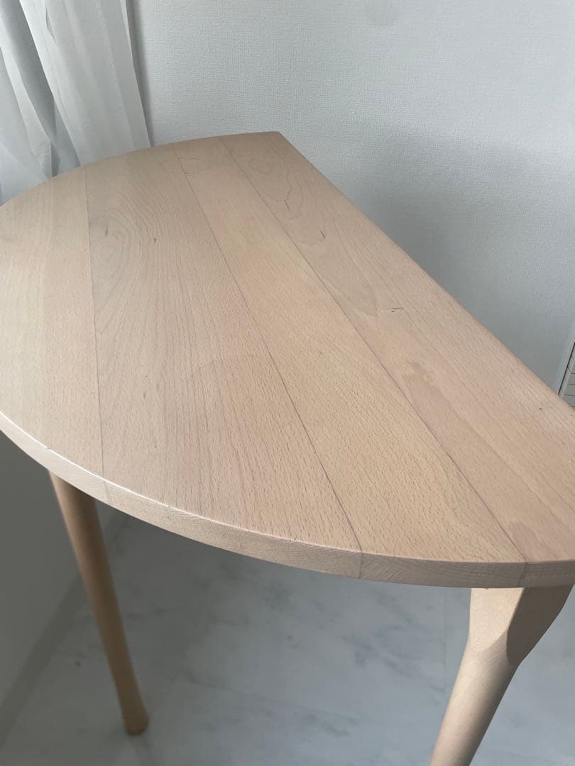 飛騨産業　天然木　半円形テーブル　キツツキマーク