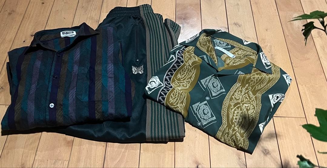 needles トラックパンツ ヒザデル S、柄シャツ M、アロハシャツ XL