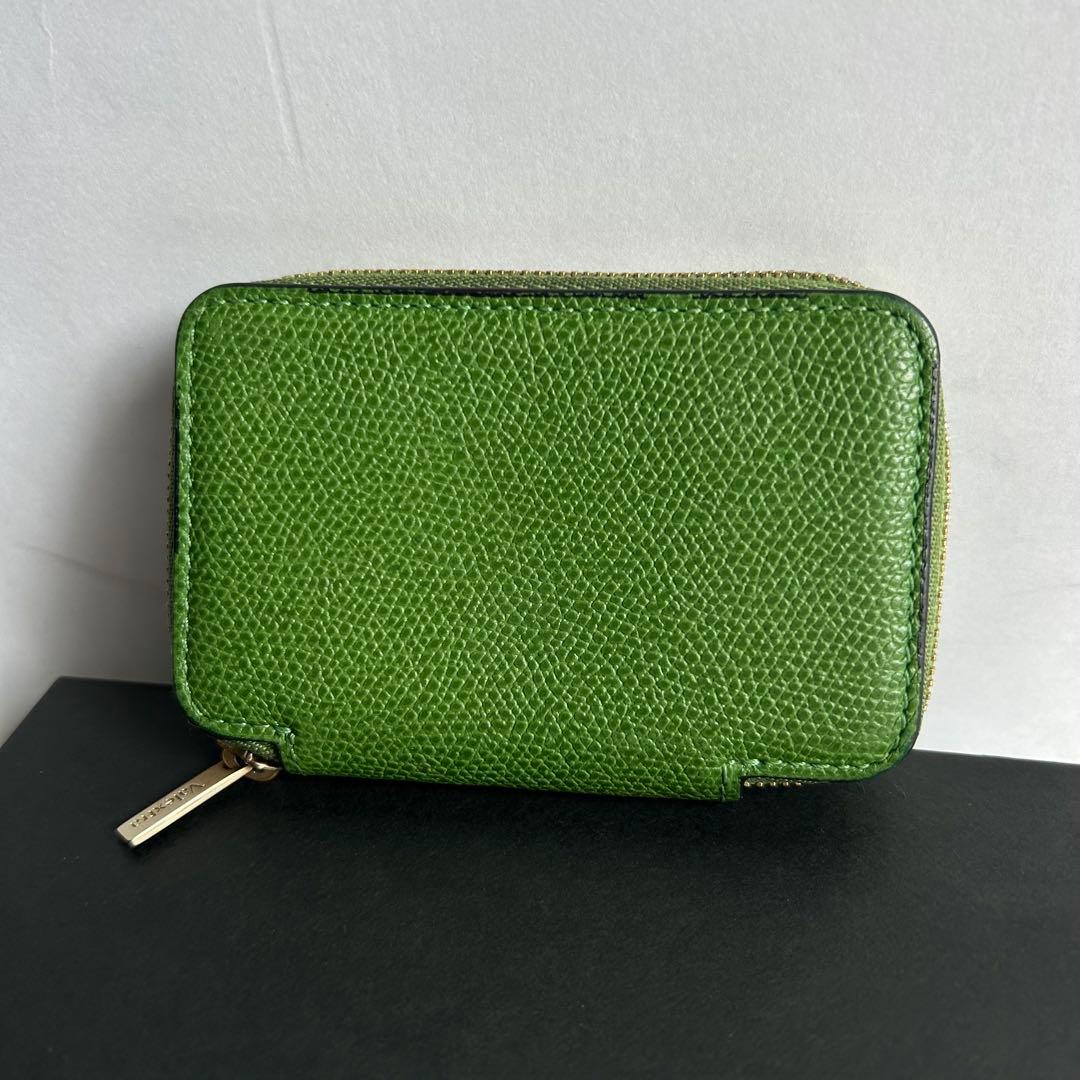 美品✨ヴァレクストラ ミニウォレット ラウンドファスナー カーフスキン グリーン