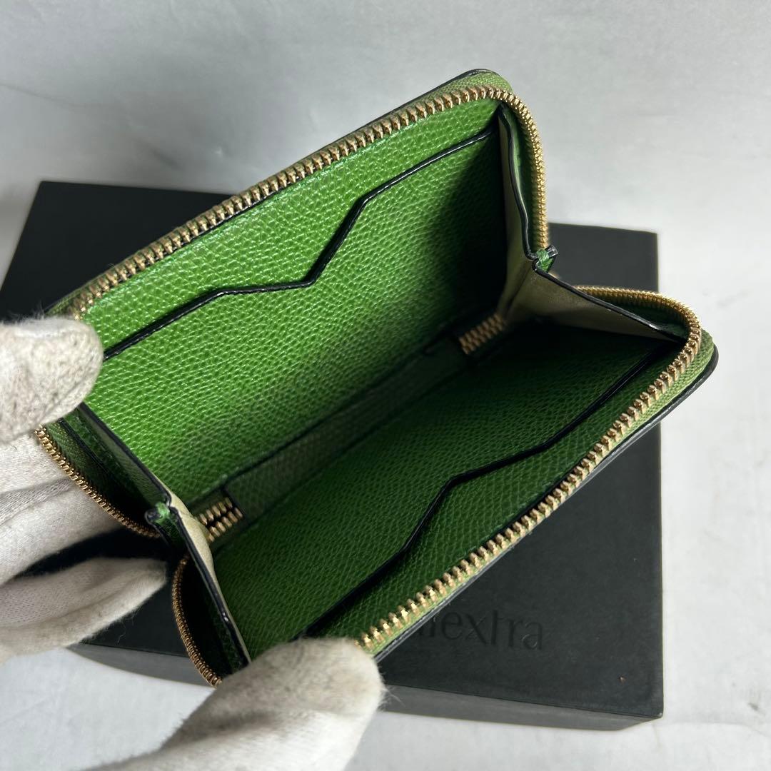 美品✨ヴァレクストラ ミニウォレット ラウンドファスナー カーフスキン グリーン