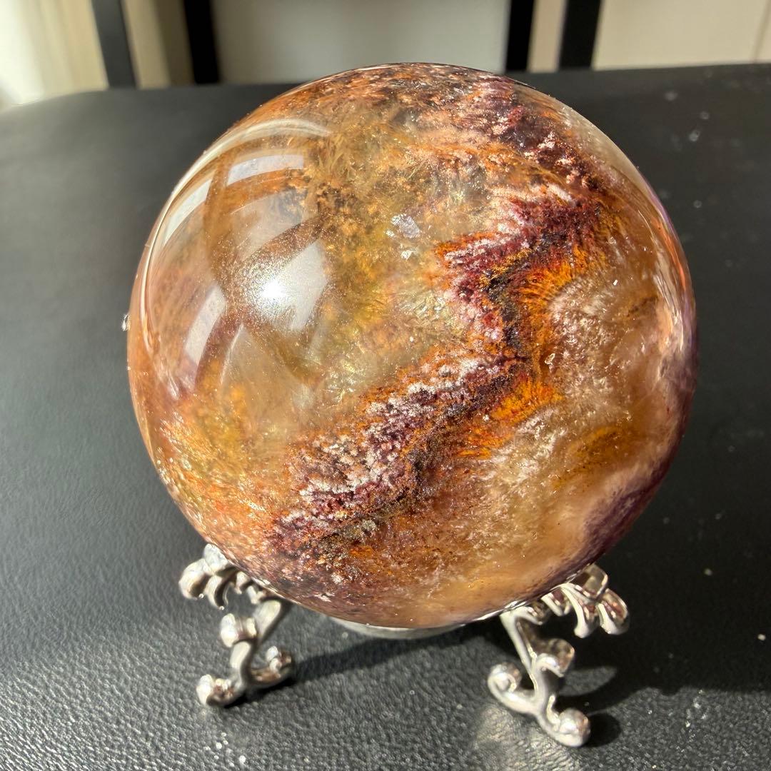 天然石オーラライト共生フローライトのスフィア　丸玉　置物NO.020901