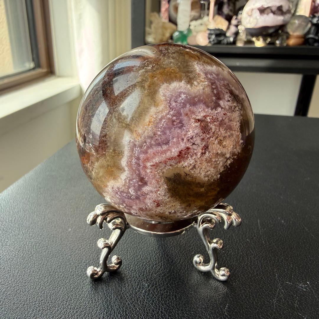 天然石オーラライト共生フローライトのスフィア　丸玉　置物NO.020901