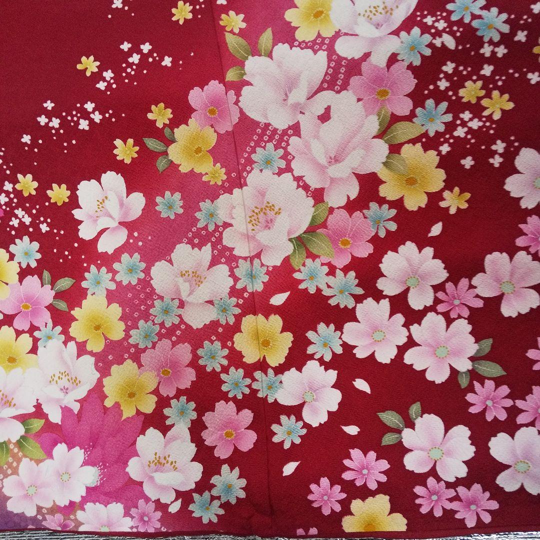 みみ 赤ピンク正絹振袖6点セット袋帯帯締め帯揚げ半襟重ね襟成人式卒業式等