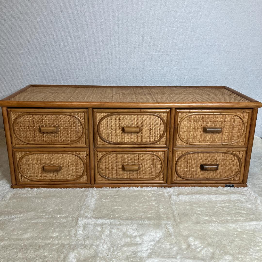 【アンティーク】レトロ 籐 ラタン サイドボード チェスト横幅120cm 古民家