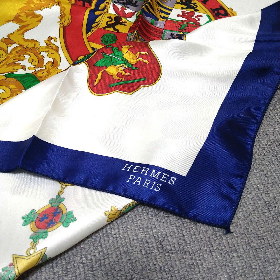 美品　HERMES シルクスカーフ ライオンと紋章　カレ　グランアパラ