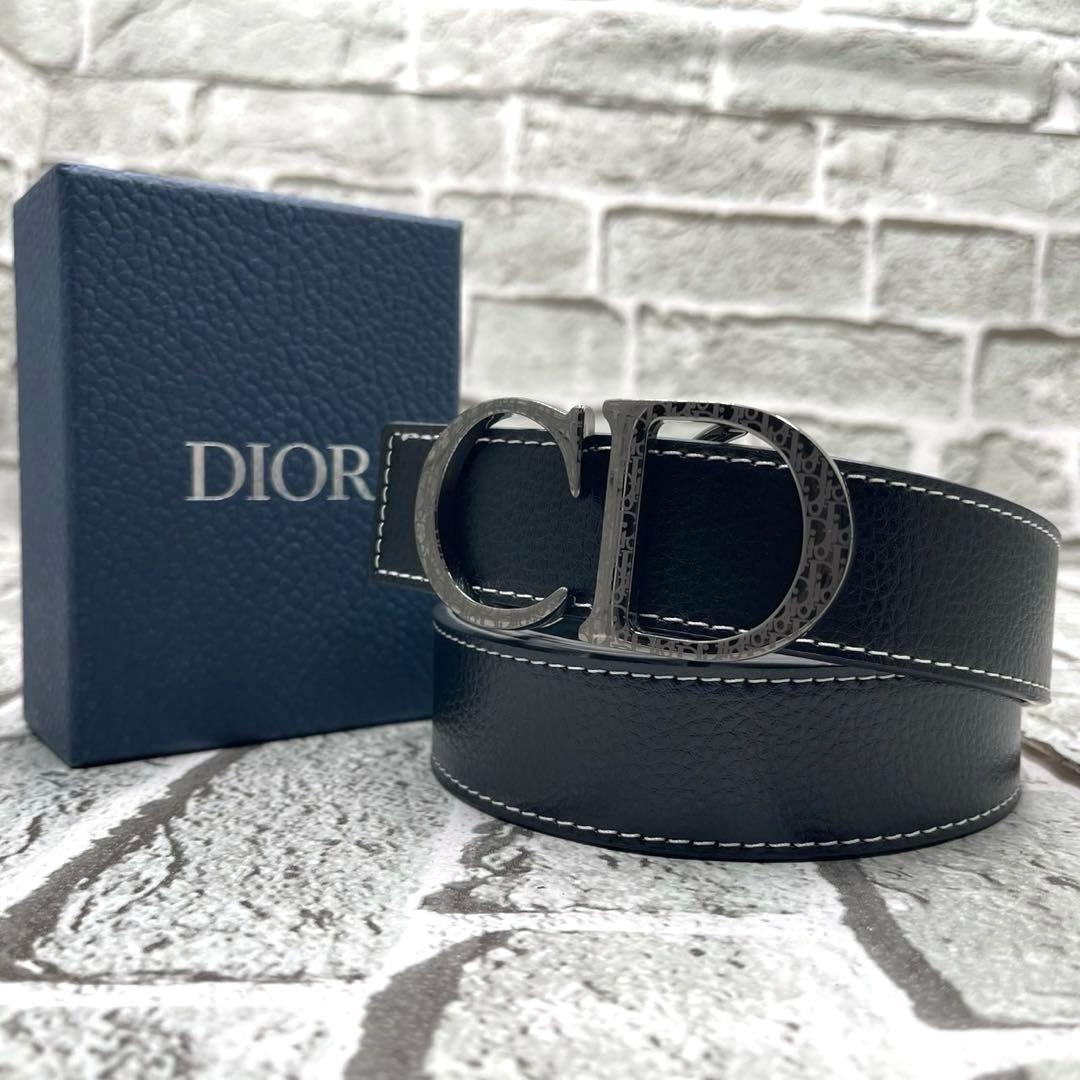 美品✨ディオール ベルト CDロゴ オブリーク レザー 本革 ブラック メンズ