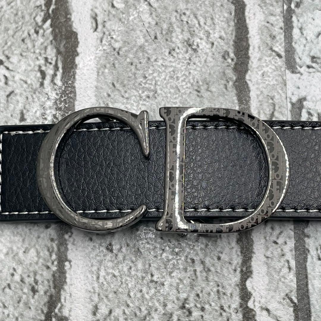 美品✨ディオール ベルト CDロゴ オブリーク レザー 本革 ブラック メンズ