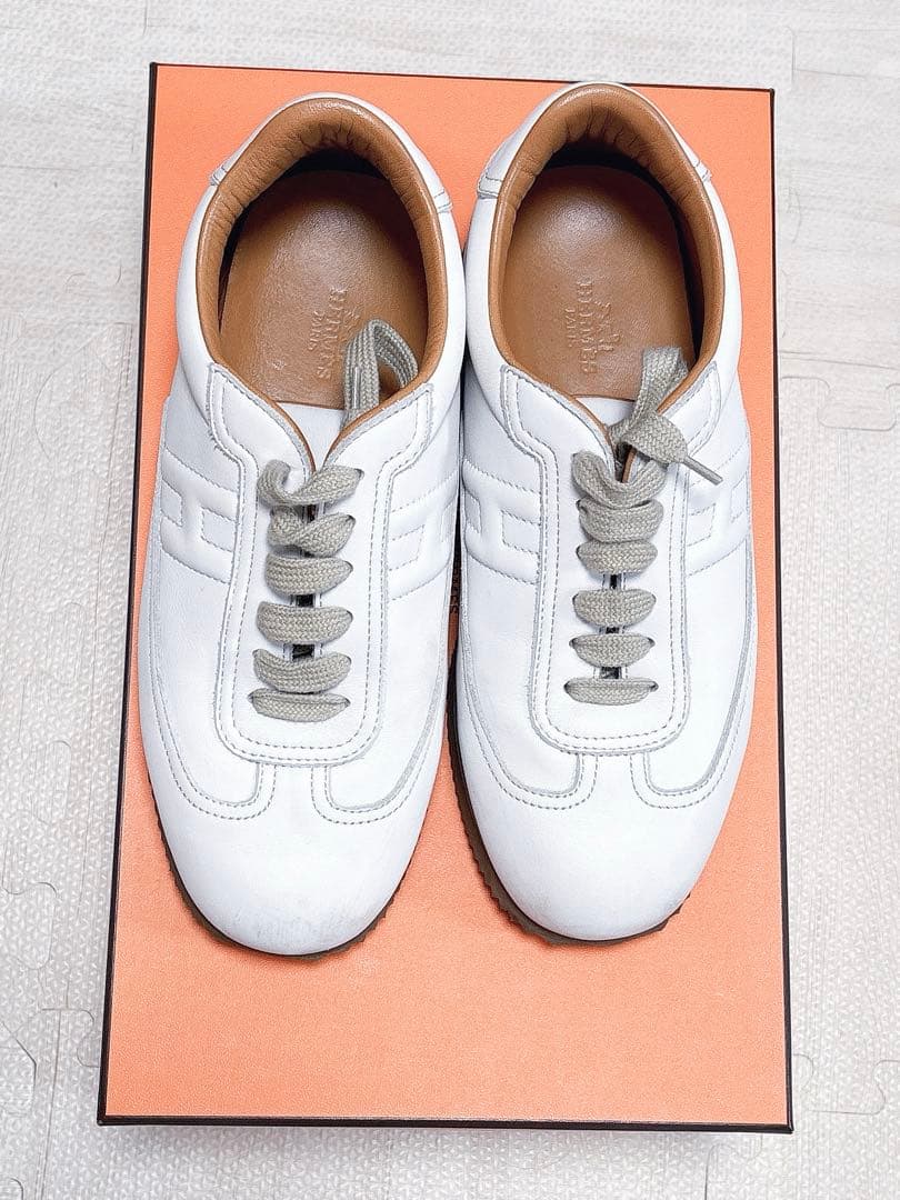 HERMESエルメス クイック ローカットレザースニーカー ネイビー38 1/2