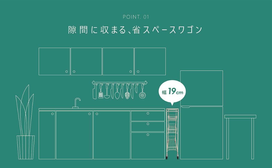 ☆隙間収納　キャスター付きで移動も楽々　収納ワゴン　ラック