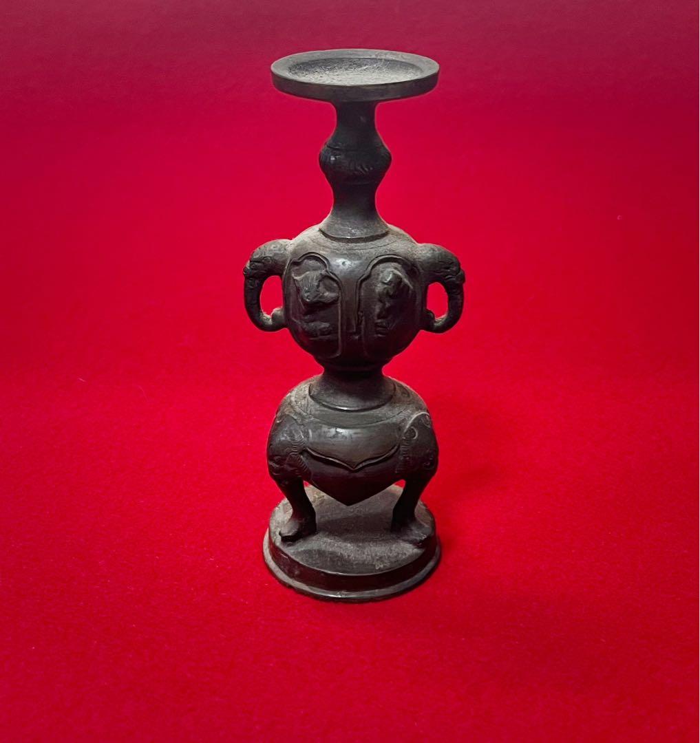 古道具 古銅 三足 獸足獸耳 燭台 燈台 アンティーク　仏具