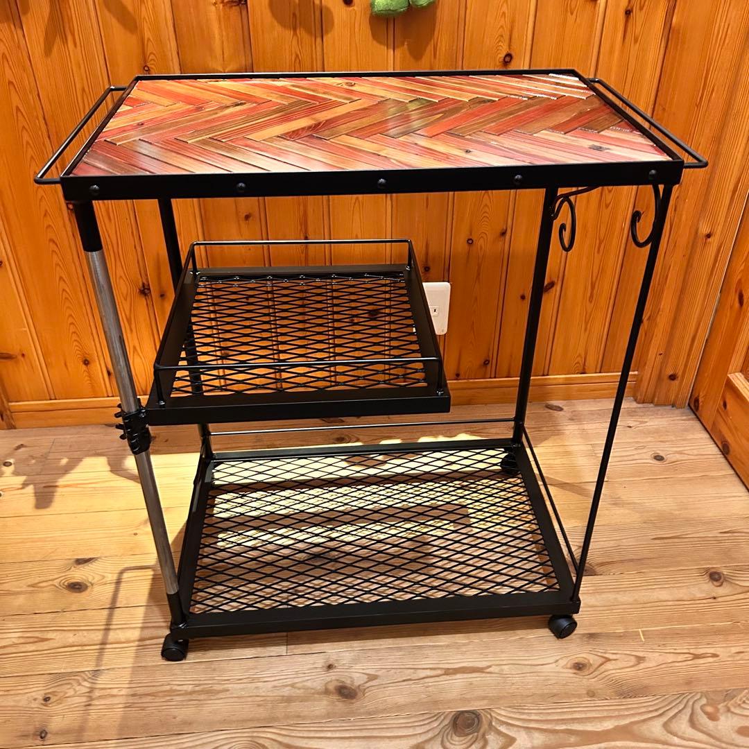 キッチンワゴン　ヘリンボーン　高さ調整可能　什器　ガレージ収納　アイアンラック