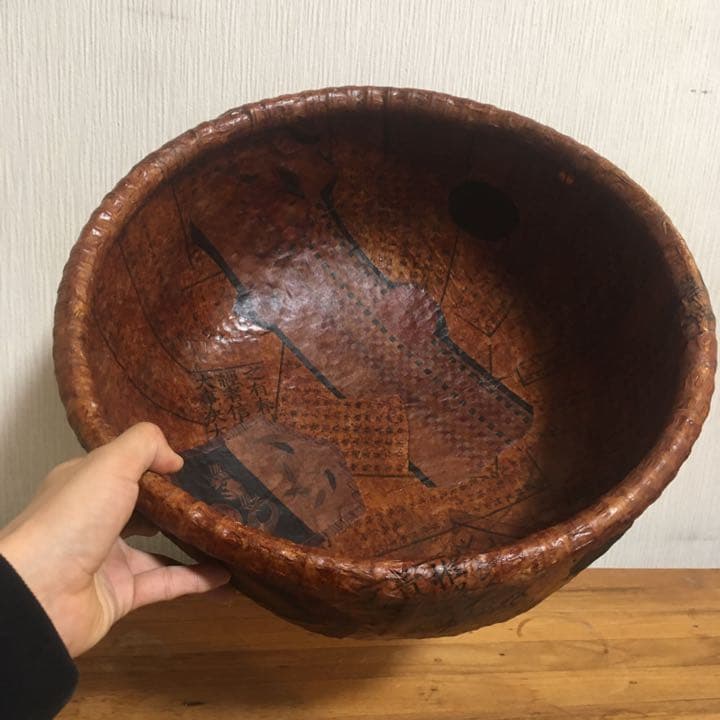 明治時代初期の和紙を使用！一閑張り大判丸カゴ