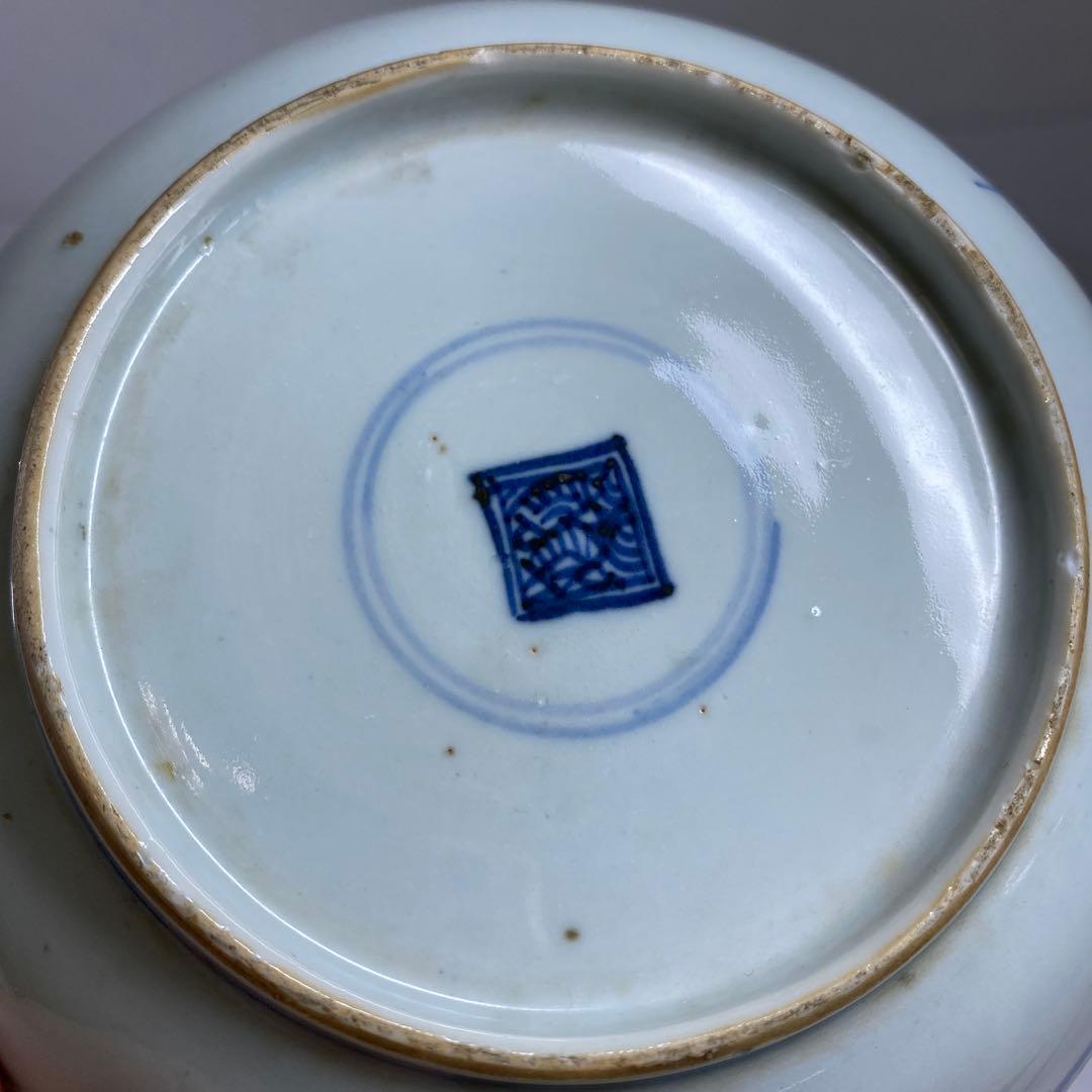 中国清時代　新渡青花龍図中皿　木箱付　直径約16㎝　東Y7-0326☆2F