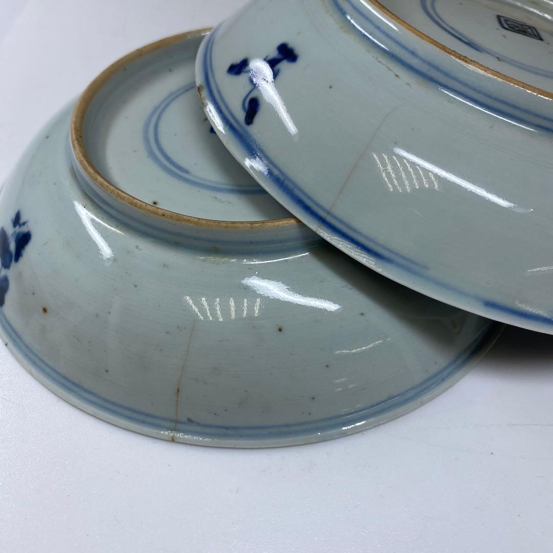 中国清時代　新渡青花龍図中皿　木箱付　直径約16㎝　東Y7-0326☆2F