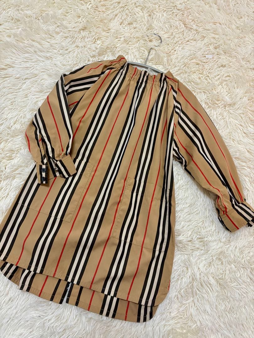 バーバリー　4y104cm アイコンストライプ長袖ワンピース