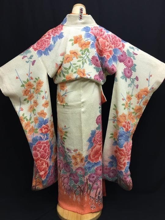 Kat藤娘きぬたや 白オレンジ染め分け 牡丹 総絞り振袖 フルセット
