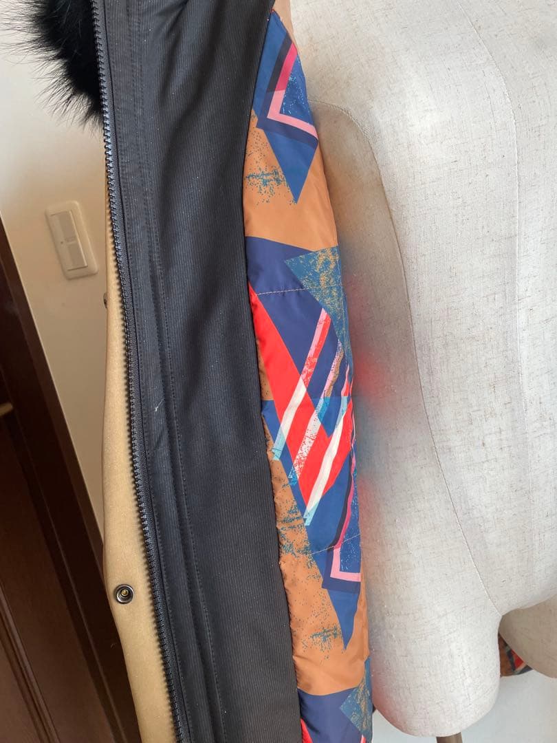 スプーム ファー付き　ダウンコート フード付きベージュ モッズ風コート 36