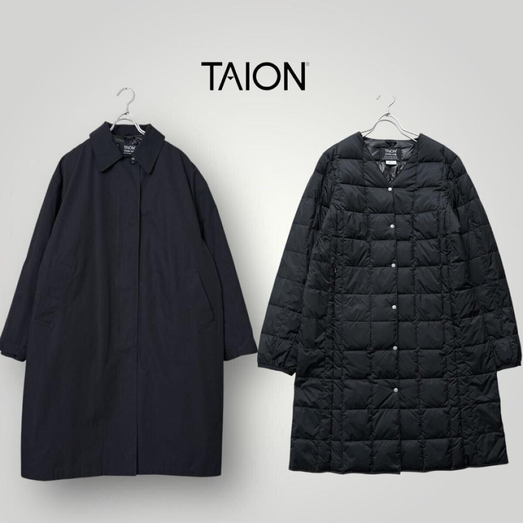 ［超美品］タイオン バルカラーロングコート インナーダウン付き2way ブラック