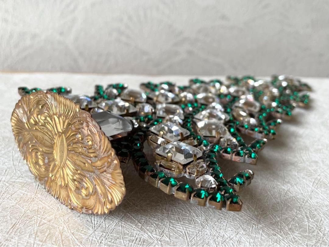 ビンテージ/チェコガラス/クリスマスツリー/Husar.D刻印付/グリーン/卓上