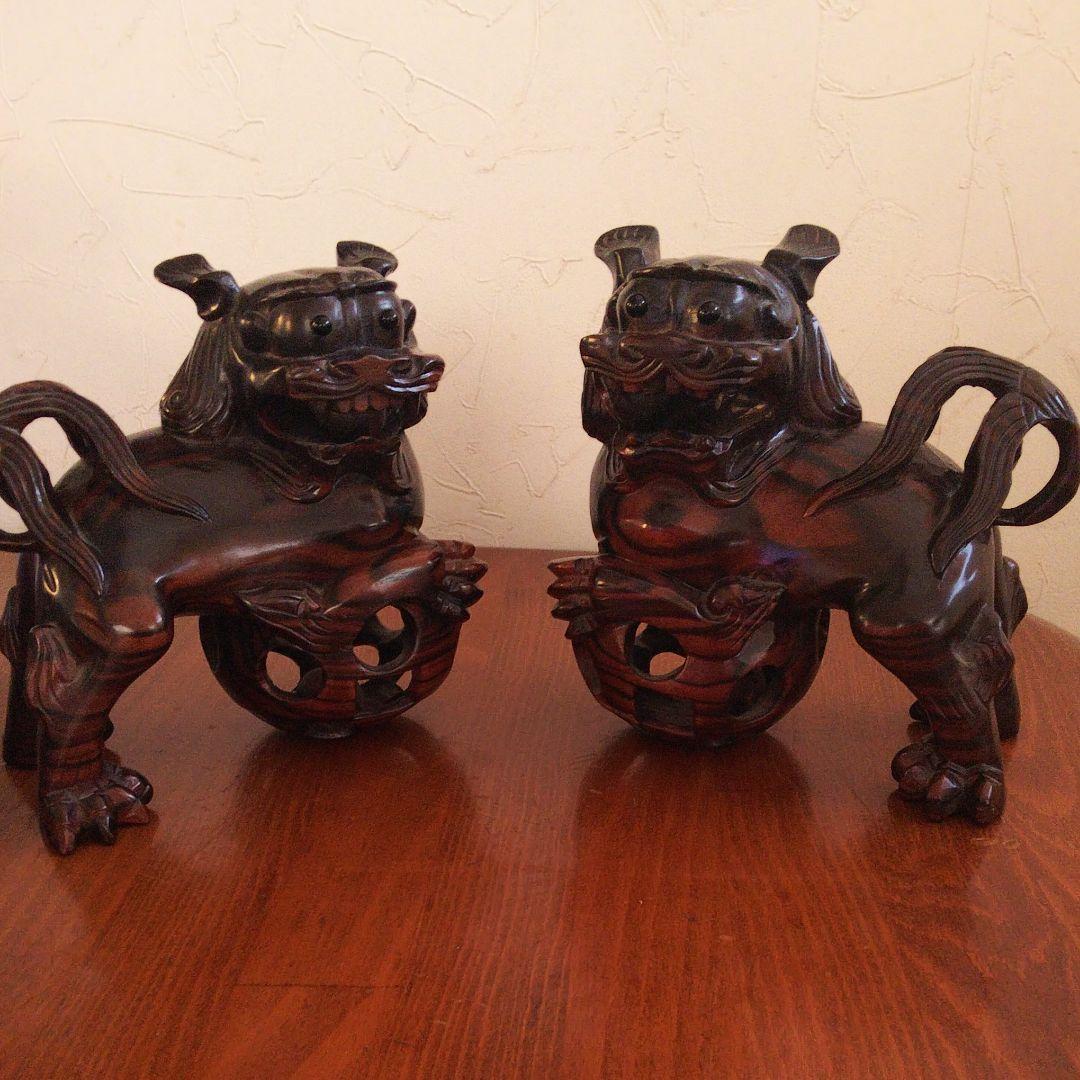 木彫り シーサー置物 セット