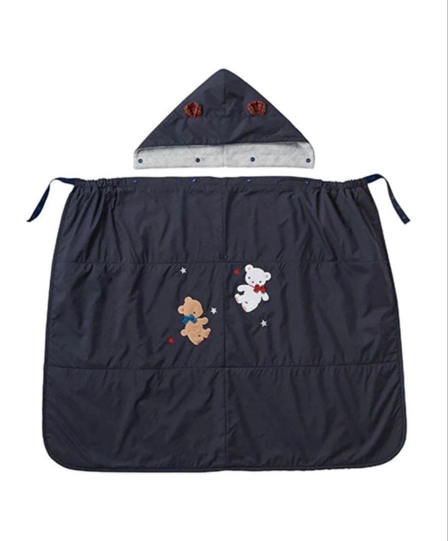 【最終値下げ】ファミリア3WAYブランケット ネイビー クマ刺繍付き　ケープ