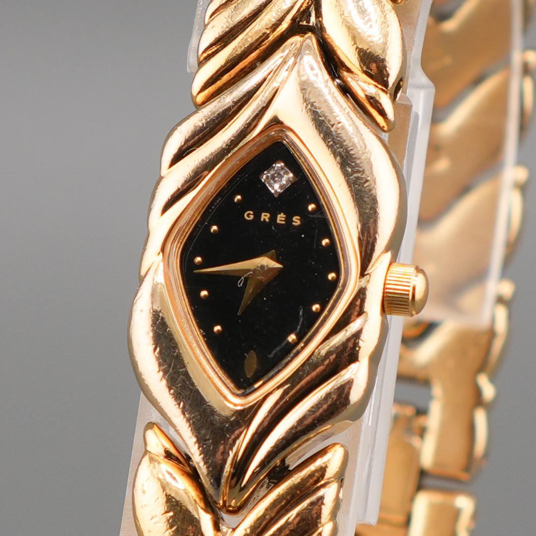 美品 GRES 1P ゴールド ブレスレッド 腕時計 電池新品 クォーツ