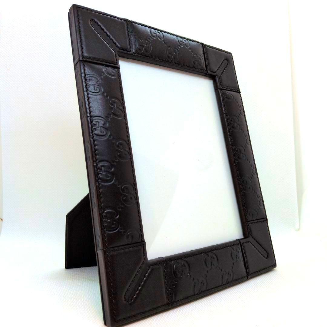 【激レア 極美品】グッチ　フォトフレーム　写真立て　シマレザー　GG柄　ブラウン