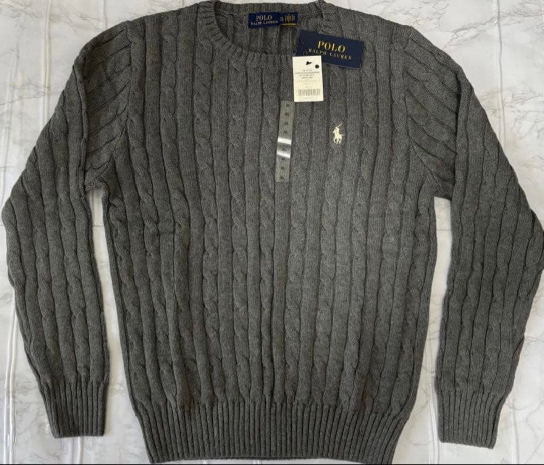 【新品タグ付】POLO RALPH LAUREN ケーブルニット グレー M