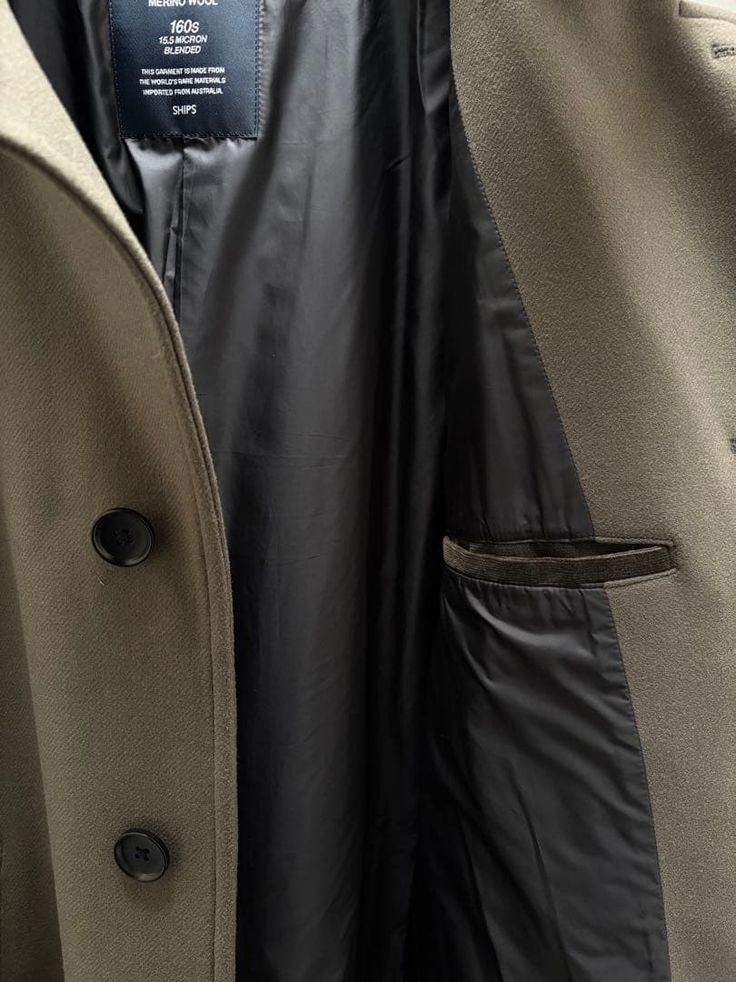 SHIPS XL メルトン　スーパー160‘ｓ　メリノウール　シングルコート