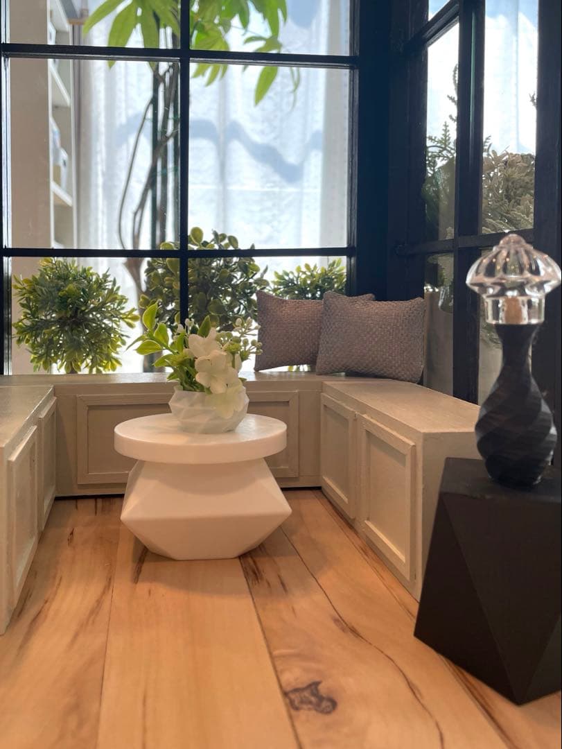 ドールハウス　撮影背景ボード　ハンドメイド☆コーナールーム＆チェア＆シェルフ家具