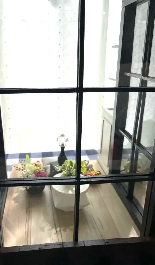 ドールハウス　撮影背景ボード　ハンドメイド☆コーナールーム＆チェア＆シェルフ家具