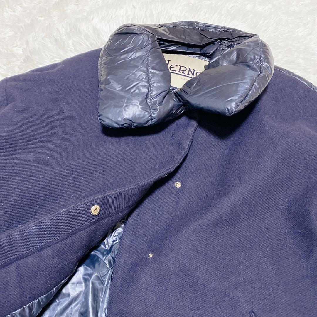 a2077【ヘルノ】異素材ドッキング 切り替え ダウンジャケット ネイビー 42